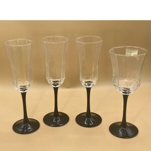 Luminarc France Octime Lot Black Stem 3 Champagne 1 Wine glasses excellent